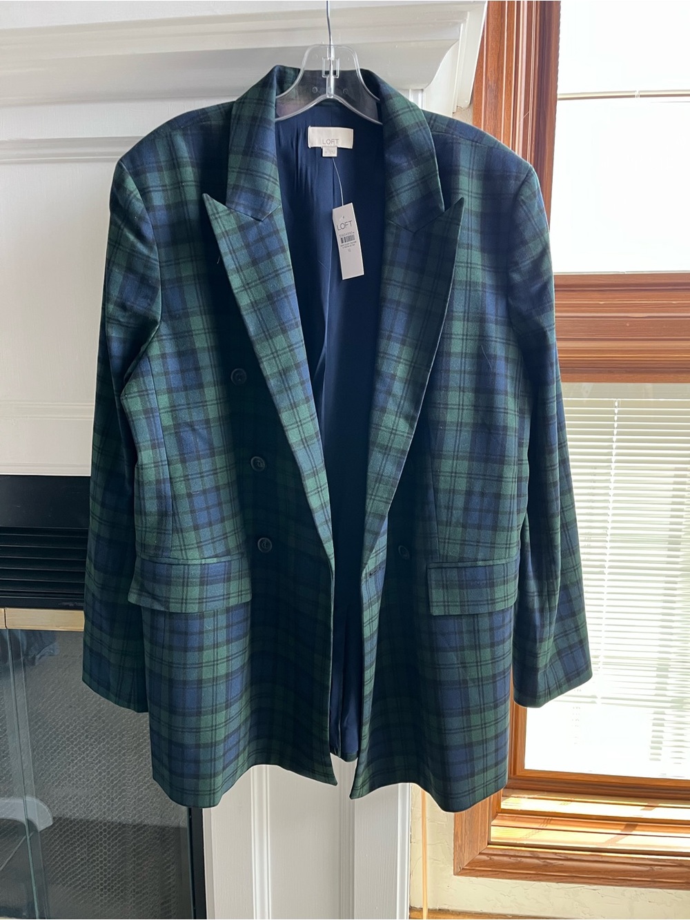 LOFT NWT Double-Breasted Blazer in Black Watch Plaid